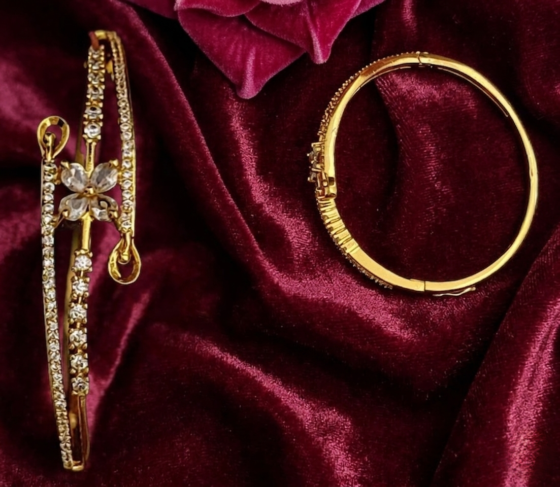 Exquisite gold plated cz bracelet with floral motif