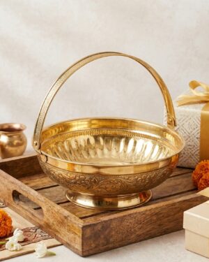 Elegant Brass Flower Basket with Handle