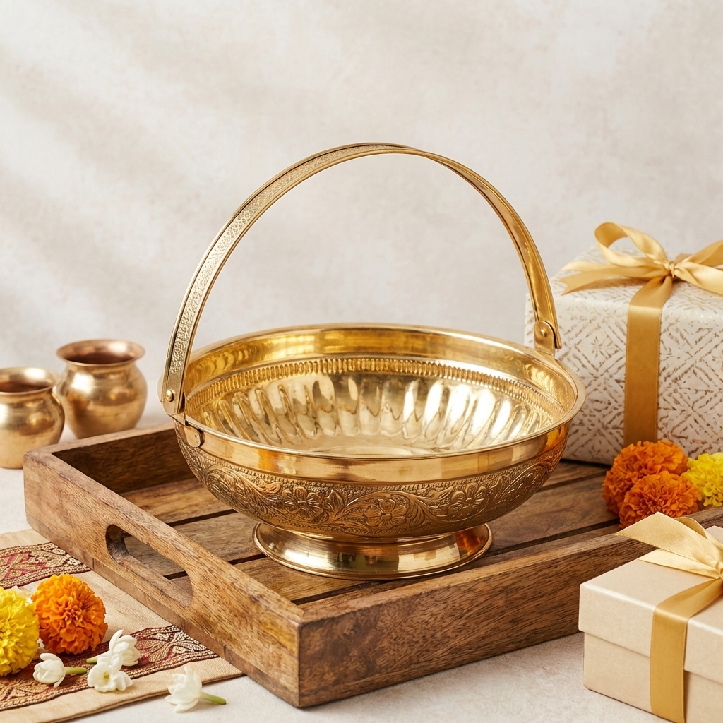 Elegant Brass Flower Basket with Handle