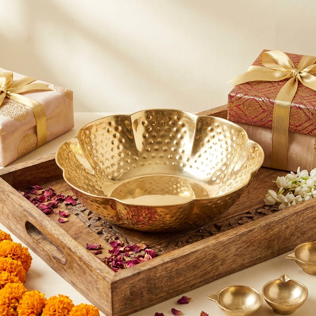 elegant brass floral motif basket perfect for gifting