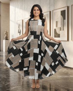 geometric print pleated dress