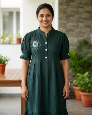 Elegant Knee length Kurthi - Bottle Green.