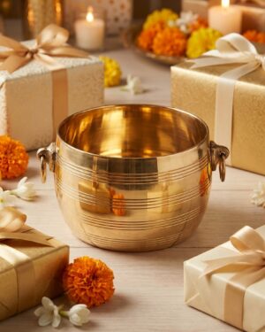 exquisite brass prasadam bowl with elegant handle