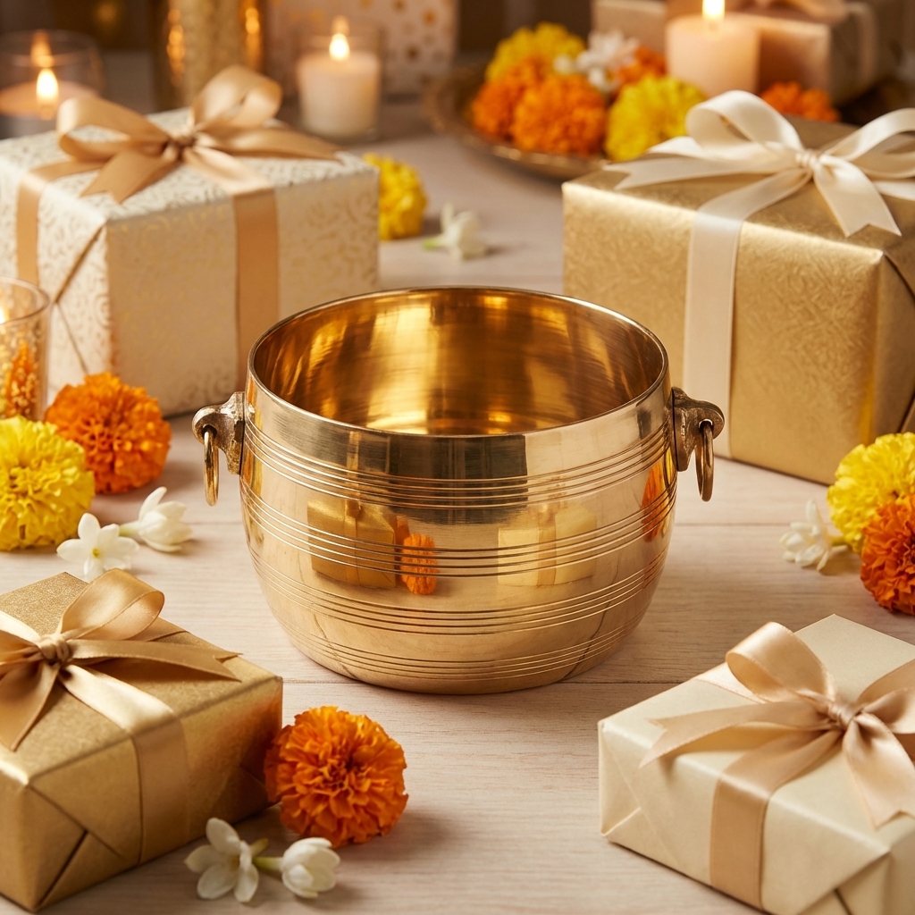 exquisite brass prasadam bowl with elegant handle