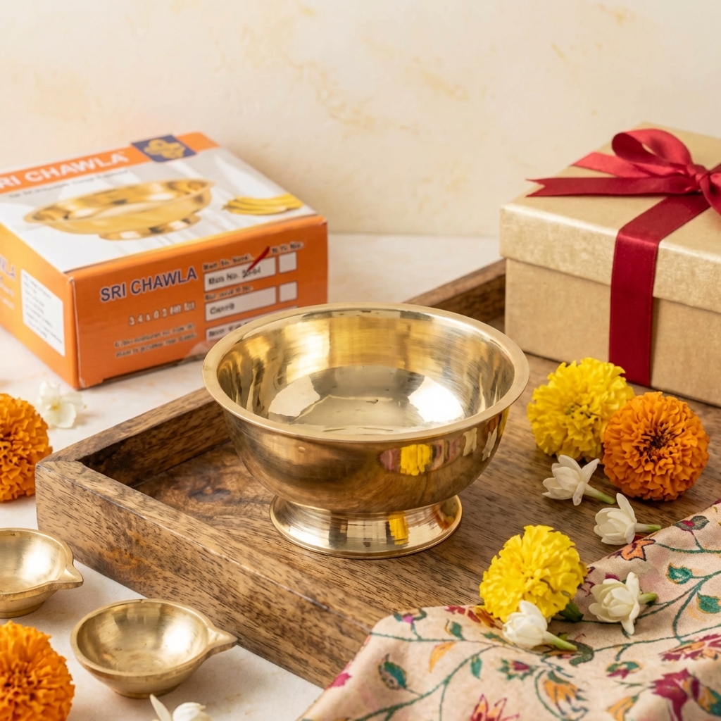 Elegant Brass Prasadam Bowl for Spiritual Offerings - Image 4
