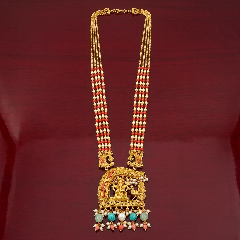 Premium Ganesh Pendant with Pagadam and Pearls, Beads Chain