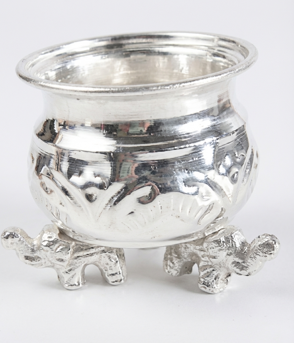 exquisite german silver urli with elephant motifs