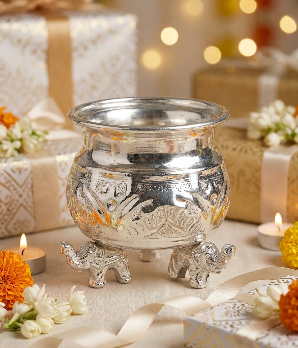 exquisite german silver urli with elephant motifs