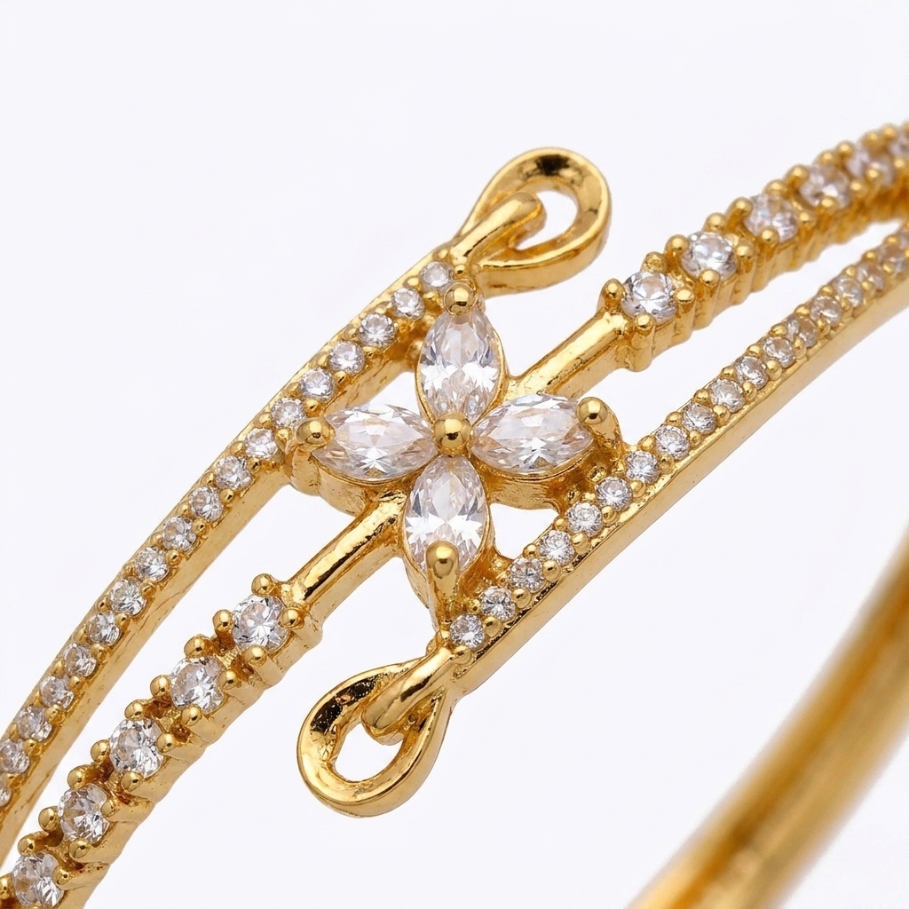 Exquisite gold plated cz bracelet with floral motif