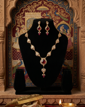 CZ Matt Gold-Toned Necklace Set with Ruby Red