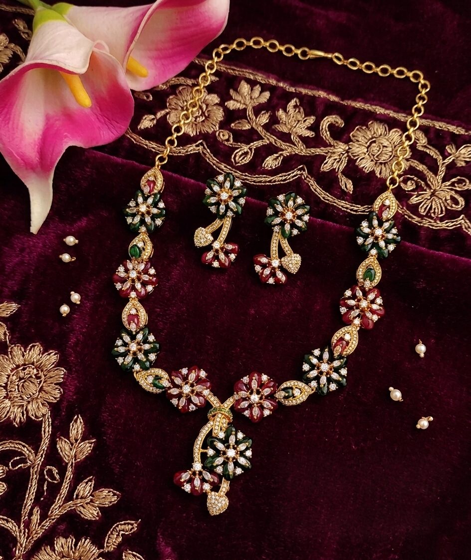 Breathtaking Floral CZ Necklace Set