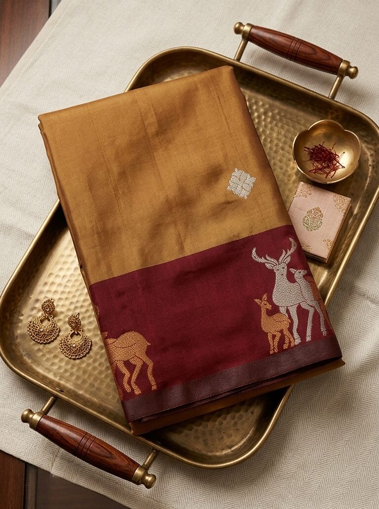 Breathtaking Mustard Silk Saree with Maroon Border