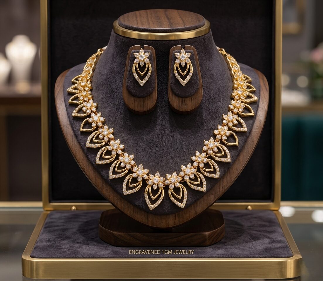 CZ Stones with Floral Leaf Design