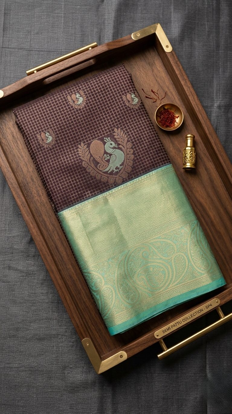 Deep plum purple Semi Pattu Saree