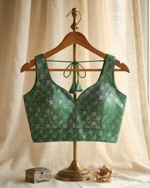 Elegant Green Banarasi Brocade Blouse for Saree