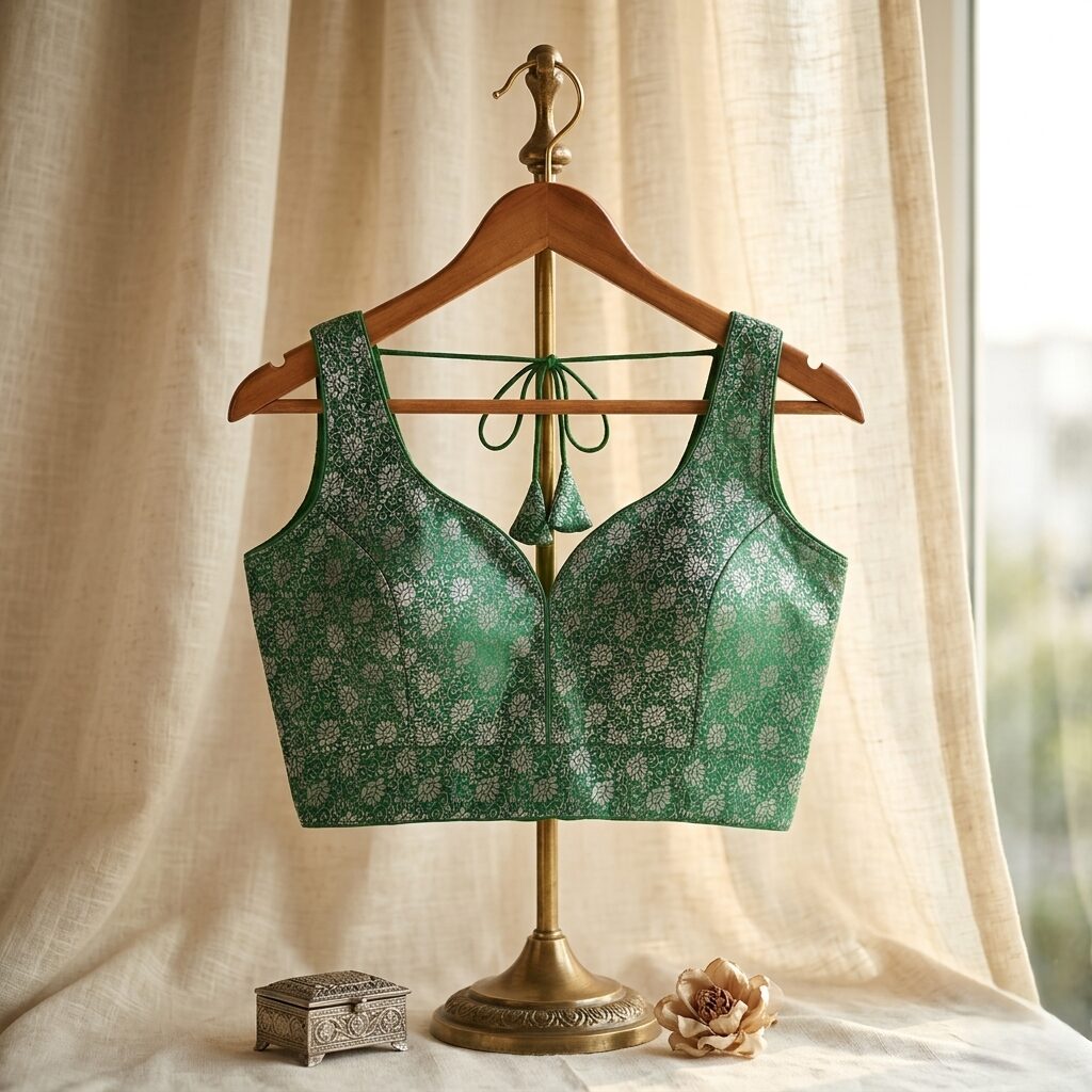 Elegant Green Banarasi Brocade Blouse for Saree