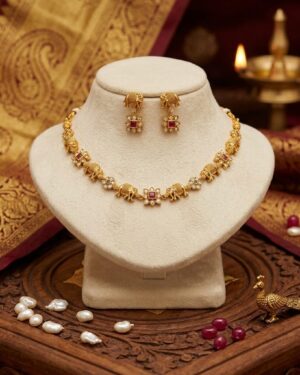 Majestic Antique Gold-Plated Elephant Motif Necklace Set 