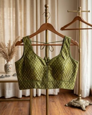 Luxurious Mehandi Green Banaras Blouse for Effortless Elegance