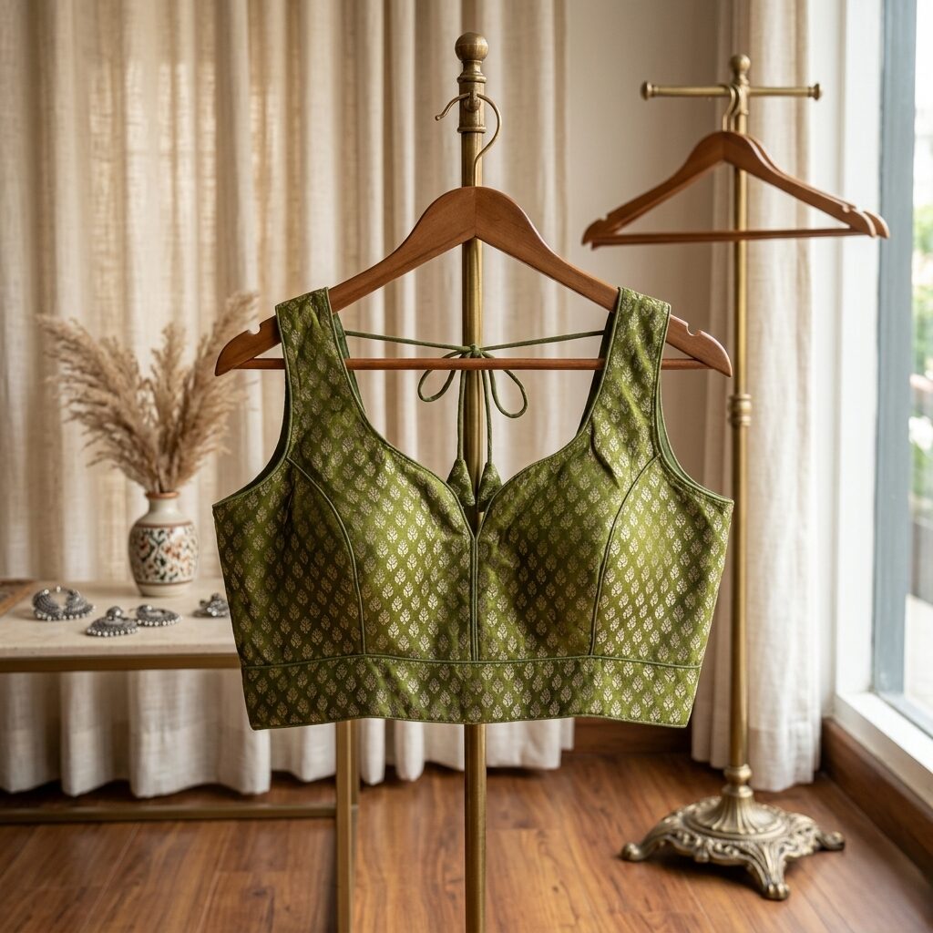 Luxurious Mehandi Green Banaras Blouse for Effortless Elegance