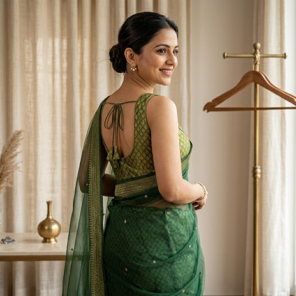 Luxurious Mehandi Green Banaras Blouse for Effortless Elegance