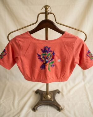 Graceful Peach Stretchable Bird Printed Blouse