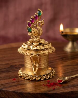 Majestic Antique Brass Peacock Kumkum Bharani