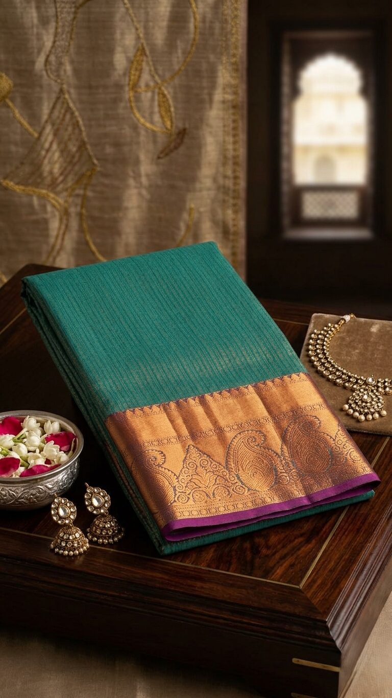Premium Teal Brocade Saree