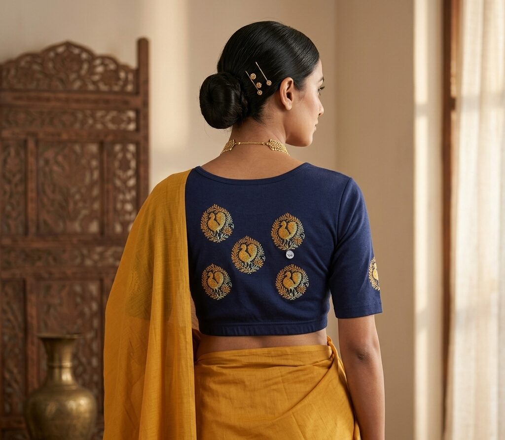 Printed Stretchable navy blue blouse - Image 2