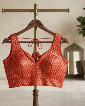 Exquisite Red Banarasi Silk Readymade Blouse for Saree