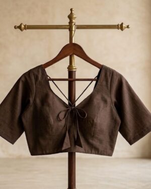 Stunning Earthy Brown Cotton Saree Blouse