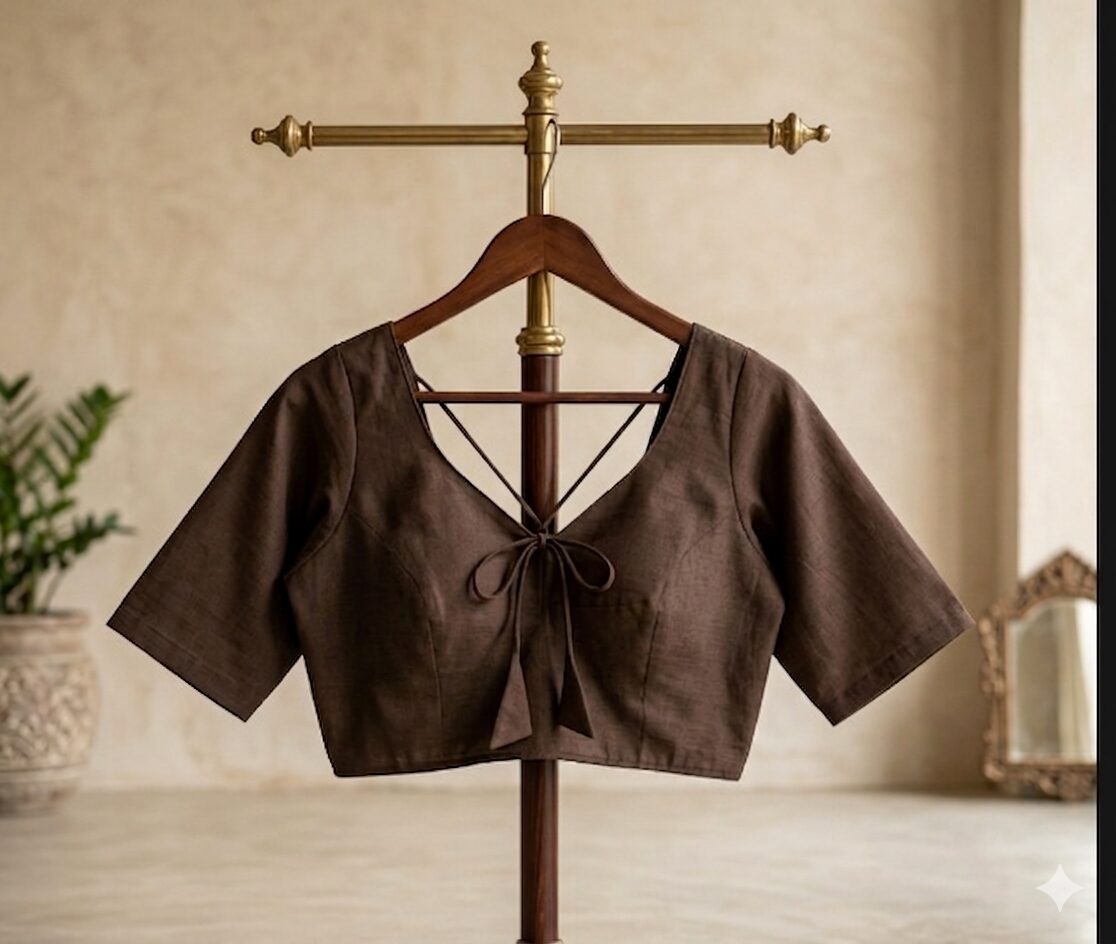 Stunning Earthy Brown Cotton Saree Blouse