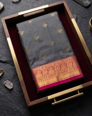 Sublime Charcoal Grey Handloom Silk Saree with Radiant Magenta Zari Border