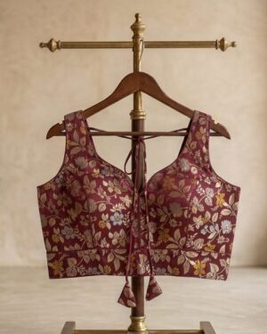 Elegant Banarasi Silk Blouse with Intricate Floral Patterns