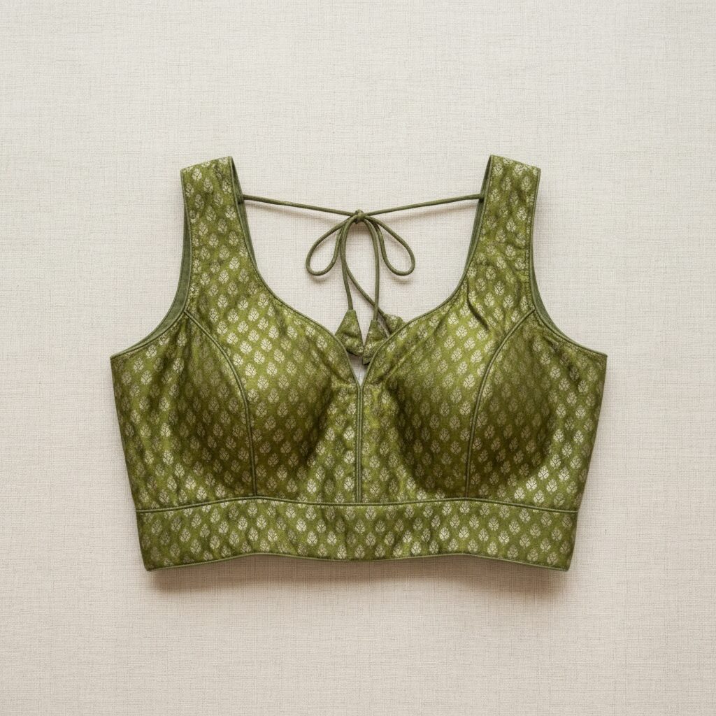 Luxurious Mehandi Green Banaras Blouse for Effortless Elegance - Image 3