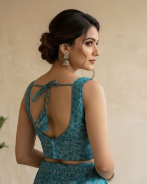 Elegant Sea Blue Banarasi Silk Blouse for Saree