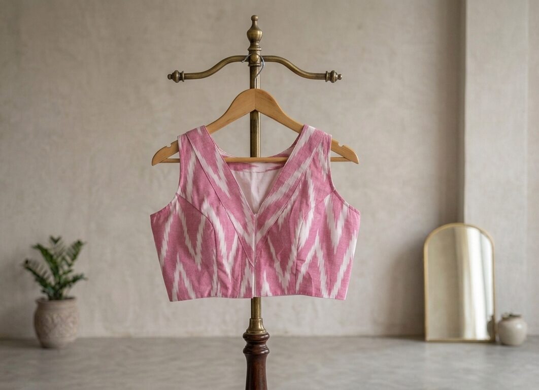 Elegant Pink Ikkat Blouse – A Timeless Statement Piece