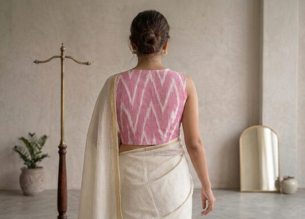 Elegant Pink Ikkat Blouse – A Timeless Statement Piece