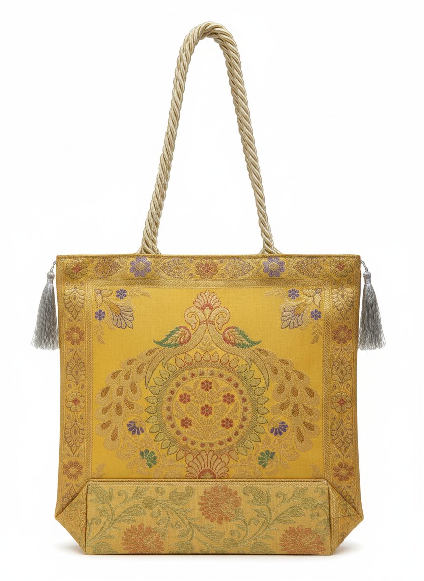 Opulent Banarasi Silk Gift Bag with Paisley and Floral Motifs - Image 3