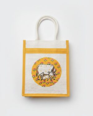 Eco-Friendly Jute Bag with Cow and Calf Motif