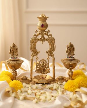 Enchanting 3D Brass Radhakrishna Jhula Kumkum Bharani