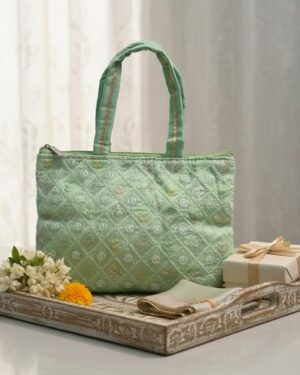 Elegant Pastel Green Embroidered Tote Bag