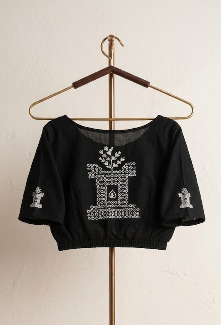 Black Blouse with white print