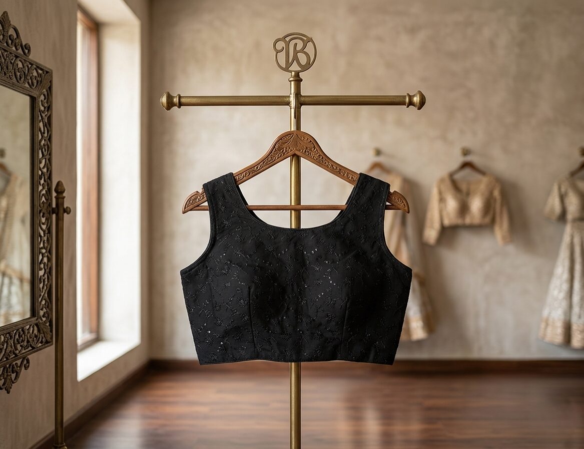 Elegant Black Embroidery Readymade Blouse