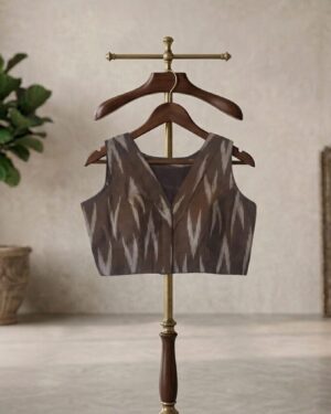 Brown Ikkat Cotton Readymade Blouse