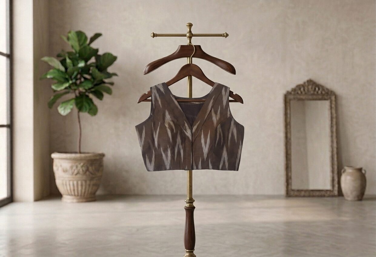 Brown Ikkat Cotton Readymade Blouse