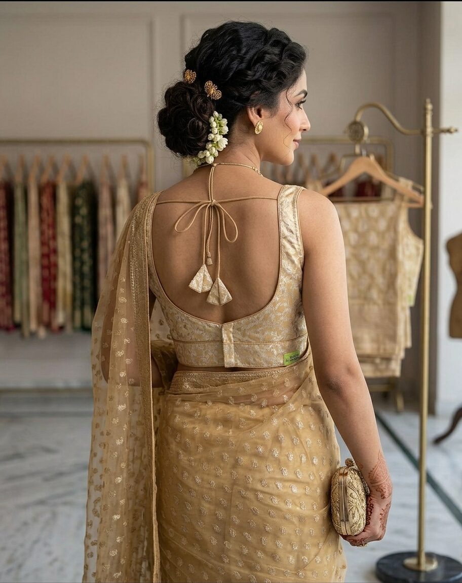 Golden Banarasi Brocade Blouse for Saree