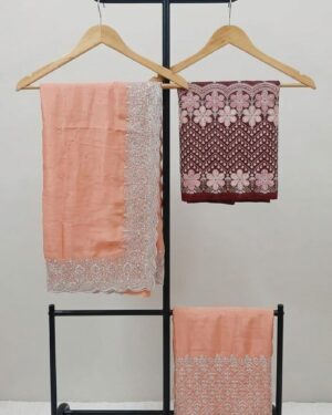 Premium Embroidered Peach Silk Saree