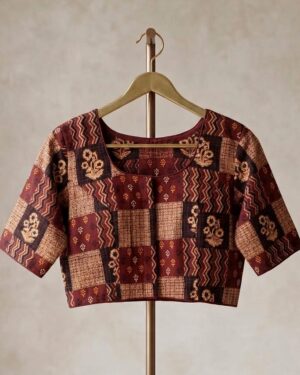 Elevate your ethnic charm with this premium Kalamkari patchwork cotton blouse.