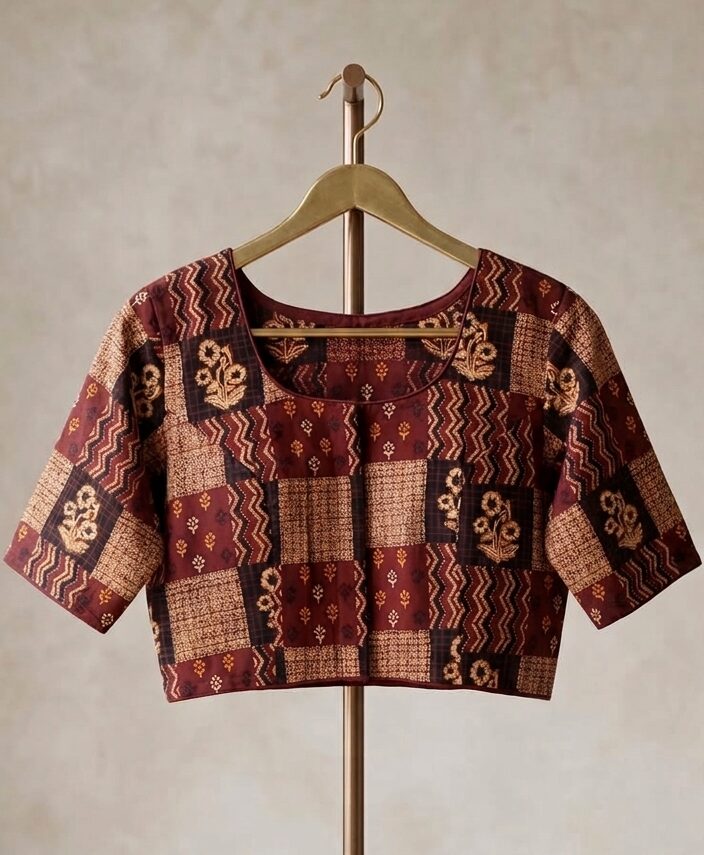 Elevate your ethnic charm with this premium Kalamkari patchwork cotton blouse.