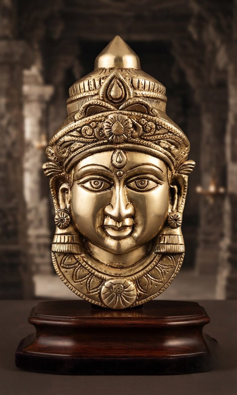 Brass Handmade Ammavari Face Idol (9 Inches, 1.6 kg)